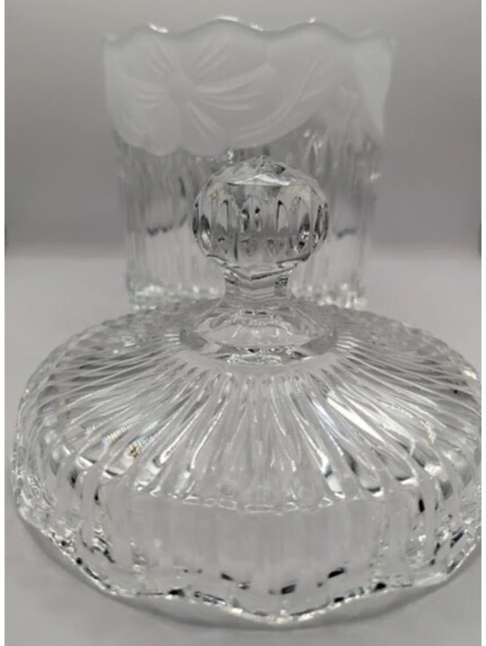 Vintage Lead Crystal Biscuit Cookie Jar With Lid Frosted Etched Floral